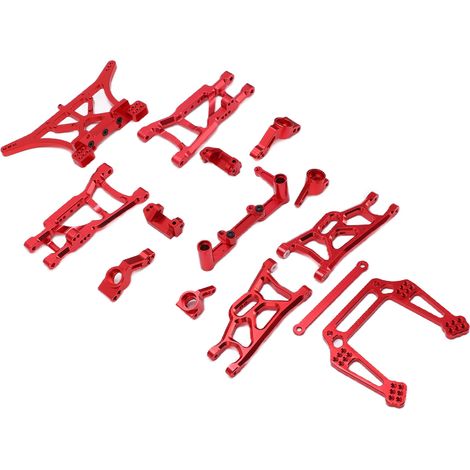 Accessoires de mise à niveau en métal pour voitures radiocommandées 1/10 TRAXXAS : kit de bras de suspension avant et arrière, coupelles de direction pour TRAXXAS SLASH 2WD (rouge). (1/5)