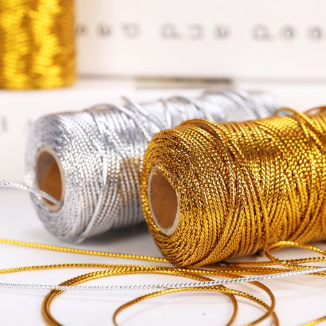 1,5 mm Draht für Anhänger, Gold und Silber, 16-adrig, flach, hohl, Geschenkverpackungsdraht (Beutel, 1 Stück) C2-20, Gold, 100 m/Rolle (1/5)