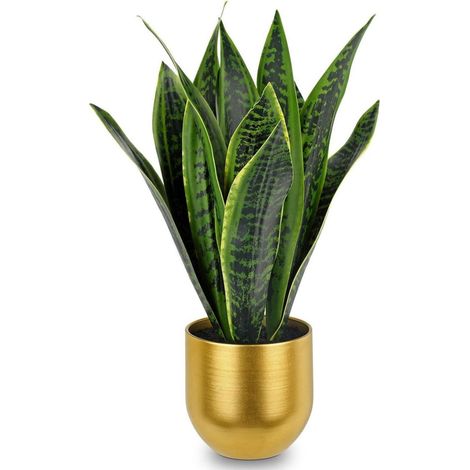 Kunstpflanze Sansevieria Keramiktopf Weiß 40.6cm Grün Gold (1/5)