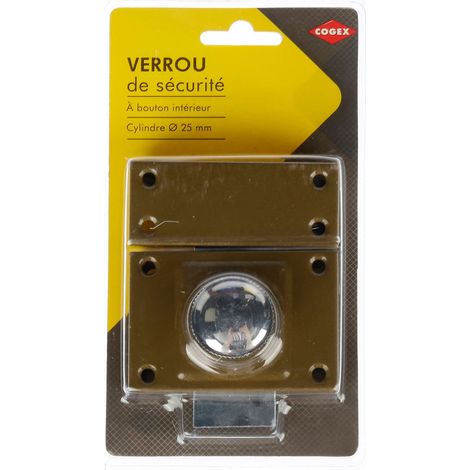 Loquets et verrous de portes - Verrou de sécurité pour portes, verrou porte à bouton intérieur/extérieur - Fermeture par bouton intérieur - Cylindre Ø 25 mm - Livré avec 3 clés et visserie (1/4)