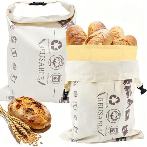 Sacchetti per il pane in cera d'api - Set di 2 pezzi riutilizzabili 43 x 33 cm - Sacchetti in cotone rivestiti con cera d'api naturale per pane e dolci - Mantengono il pane fresco più a lungo (1/5)