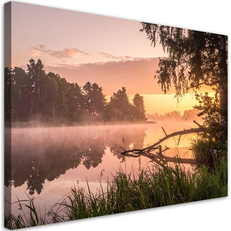Tableau Moderne, Lac forêt dans le brouillard paysage,30x20 (1/4)