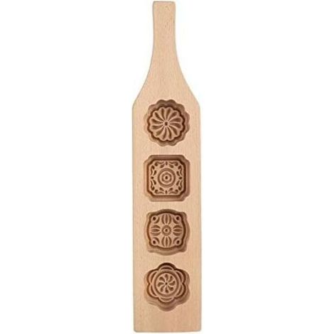 Decorated wooden mooncake mold for the Mid-Autumn Festival – traditional Chinese design, 8 cm diameter, natural finish
