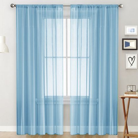 Rideaux perforés semi-occultants en polyester, lot de 2 pièces bleu clair 106 x 213 cm – idéaux pour salon, chambre et balcon (1/5)