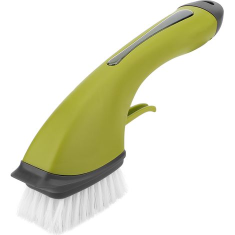 Brosse vaisselle manche long antidérapant distributeur liquide automatique nylon vert gris 30cm pour cuisine maison (1/5)