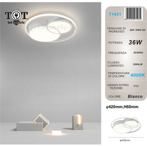 Plafoniera led 36w cerchio bianco design moderno lampadario da soffitto tonda luce fredda naturale Naturale