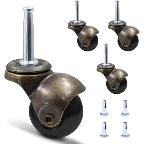 Roulettes à bille (50 mm / 1,97 po) – Lot de 4 – Finition cuivre doré antique style vintage – Avec douilles de montage – Pour meubles, canapés et fauteuils (1/5)