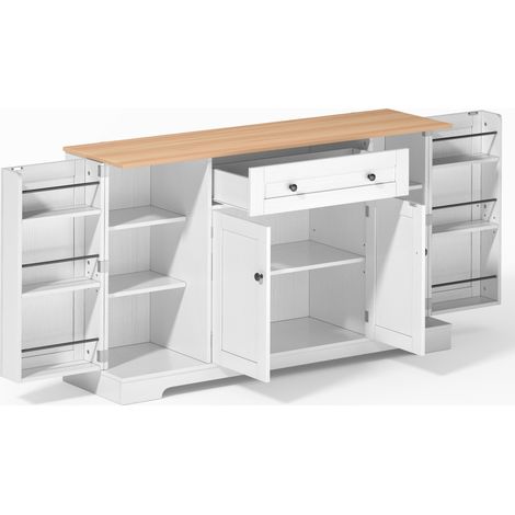Buffet de cuisine multifonctionnel 138 cm avec tiroir, portes battantes et étagères réglables – design moderne avec sécurité anti-basculement