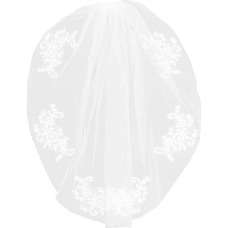 Kurze, schlichte und elegante Brautschleier, verziert mit Kristallperlen und Spitzenapplikationen (cremeweiß) – 90,00 x 15,00 x 0,20 cm – Beige (1/4)