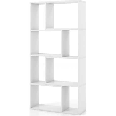 Libreria geometrica a 4 ripiani da 120cm, Organizzatore di stoccaggio moderno con 8 cubi in legno per soggiorno Bianco (1/4)