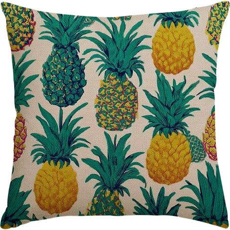 Housse De Coussin - Motif Ananas - Lin - 50 x 50 cm - Pour Canapé, Lit, Salon, Chambre (1/5)