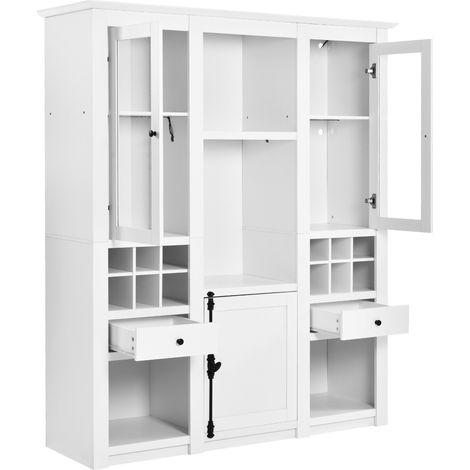 Weiße Vitrine mit 16-farbiger LED-Beleuchtung, 143 x 45,5 x 170 cm, MDF (1/5)