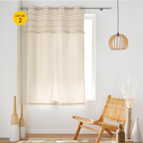 Lot de 2 Rideaux a oeillets petite hauteur 140 x 180 cm 100% coton Atlas Naturel (1/5)
