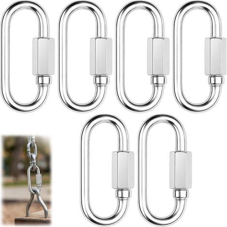 6pcs Petits Mousquetons en Acier Inoxydable 304 avec Vis, Maillons Rapides pour Camping, Randonnée, Hamac, Connecteur Chaîne, Forme D, Argent (1/5)