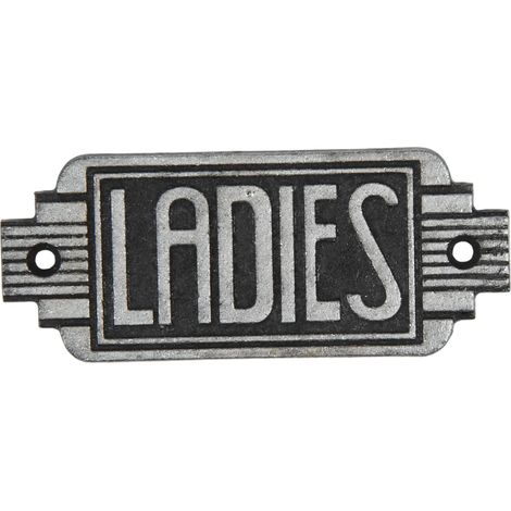 Placa de puerta de hierro fundido con inscripción retro para damas, estilo loft negro art déco (1/5)