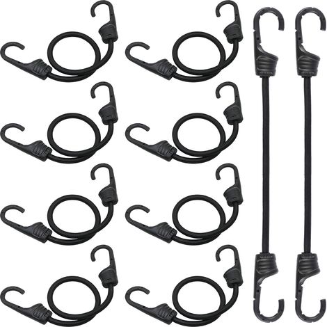 10 Pièces Tendeurs avec Crochets pour Bagages, 32cm Tendeur Elastique de Tension Noir, Tendeurs Caoutchouc avec Crochets, Extenseur Elastique pour Bagages, Barres de Toit, Camping, Vélos, Cargaison (1/5)
