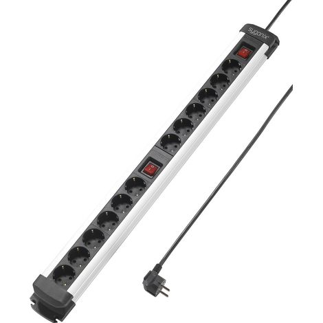 Sygonix SY-4538268 Steckdosenleiste mit Schalter 12fach Schwarz, Silber Schutzkontakt 1 St. (1/5)