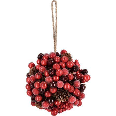 Decorazione "Elinor" con bacche rosse e pigne dietro porta da 12,5 cm