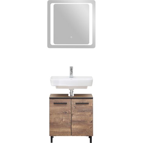 Waschplatz Set mit schwarzen Füßen und LED Spiegel MURCIA-66 in Eiche Ribbeck quer Nb. mit schwarzen Kanten, B/H/T: ca. 70/200/33 cm (1/5)