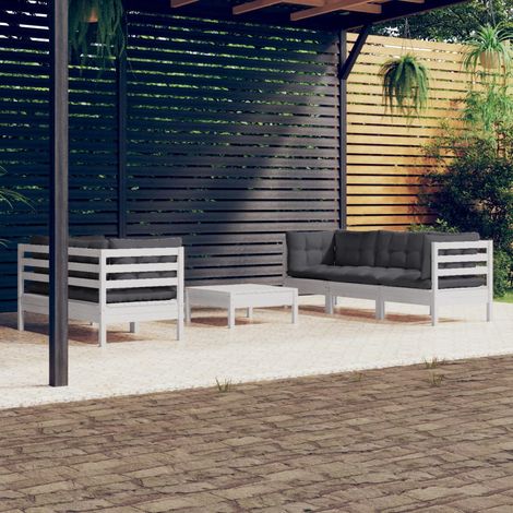 Salon de jardin 6 pcs Ensemble Table et Chaise de Jardin - avec coussins anthracite Bois de pin BV513899 - BonneVie (1/5)