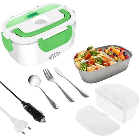 1 Boîte repas chauffante, Acier inoxydable, 220V 12V, Capacité 1,5L, Bureau Voiture (1/5)