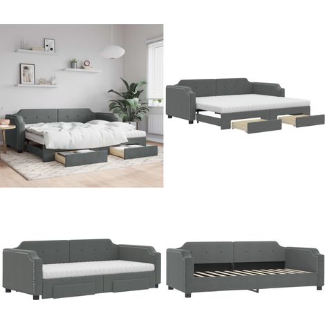 Tagesbett Ausziehbar mit Schubladen Dunkelgrau 80x200 cm Stoff - Schlafcouch - Sofa Bett - Gästebett - Tagesbett - Ausziehbares Bett - Home & Living