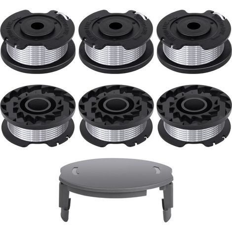 6 bobines pour coupe-bordures Bosch - Compatibles F016800569 et F016800385 - Diamètre 1,65 mm, longueur 4,9 m - Capuchon F016F04557 inclus.