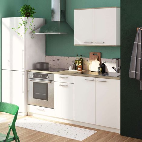 Cocina modular completa blanco mate y roble