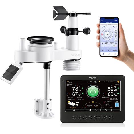 Station Météo Sans Fil WiFi 7 en 1, Station Météo Solaire Intérieur Extérieur, avec Écran TFT 177,8 mm, Capteur, Température, Humidité, Précipitations, Vitesse et Direction Vent, Ensoleillement (1/5)