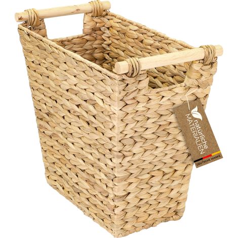 HMF Papierkorb Büro, Aufbewahrungskorb mit Holzgriffen geflochten aus Wasserhyazinthe, 36 x 19 x 33 cm (1/4)