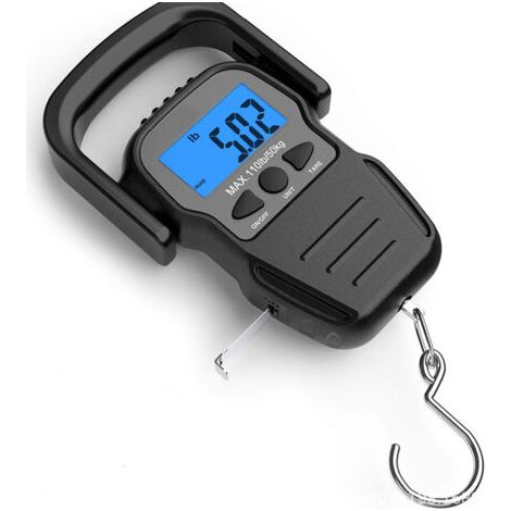 Balance électronique pour bagages avec écran LCD rétroéclairé pour les voyages, la pêche et le tir à l'arc, sac étanche et mètre ruban (1/4)