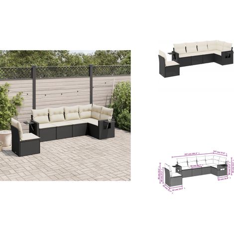 The Living Store Salon de jardin 6 pcs avec coussins noir résine tressée - Canapé extérieur (1/3)