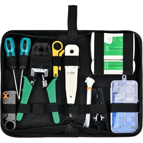 Testeur de Network Réseau Câble Kit, Ensemble d’Outils de Réseau avec Testeur rj45 de Câble Pour Sertir les Connecteurs RJ11 RJ45 Cat5, Approprié au Bricolage, au Ménage, à l'Usine (1/5)