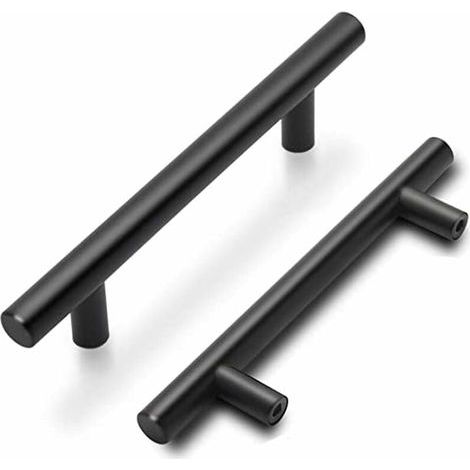 Lot de 5 goldenwarm Poignées Meuble Noires Poignées de Porte Cuisine Noires Poignées de Meuble Cuisine Noires avec Finition Mate en Acier Inoxydable Entraxe 96mm (1/3)