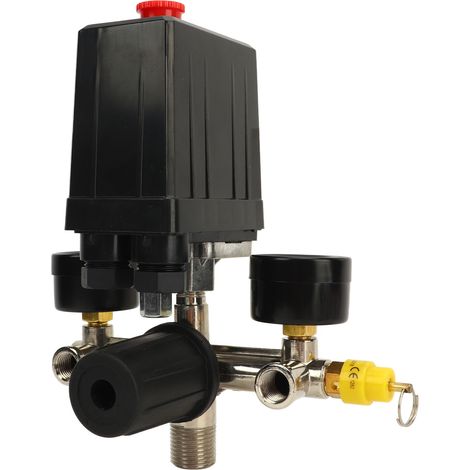 Pressostat pour compresseur d'air 0 à 180 PSI, style UE, vanne de régulation de pression 3 en 1 avec manomètre et raccord rapide (1/5)