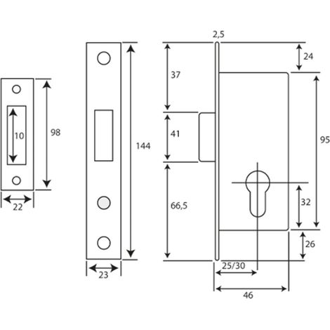 Einsteckschloss L791 Inox S/Cil - L791-25, INTHER