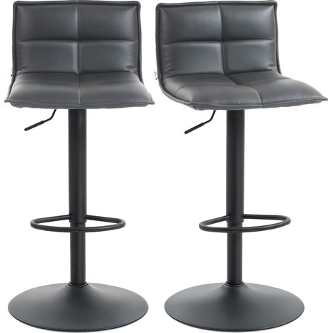 HOMCOM Bar Stools Set of 2 Swivel Height Adjustable Barstools Dark Grey