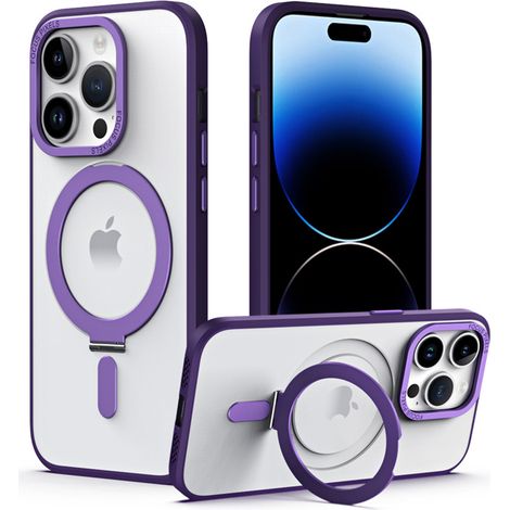 Coque pour iPhone 14 Pro Max compatible avec MagSafe, support magnétique invisible, protection transparente pour l'appareil photo, coque arrière rigide en plastique anti-rayures - Violet (1/5)