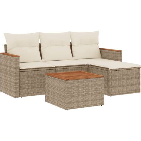 Maison Exclusive - Set Divano da Giardino 5 pz con Cuscini Beige in Polyrattan