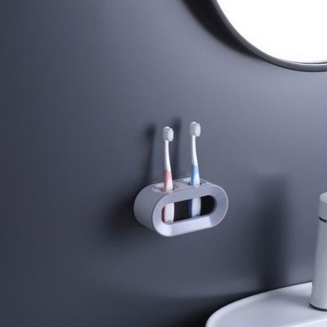 MEUBLE ETAGERE Toothpaste Stand Universal Double Slot Fashion Non Drill Wall Mounted Toothbrush Storage Rack style-Grey2 (1/2)