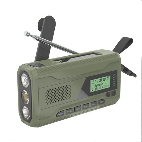 Radio Dynamo Portable Survie Urgence - Radio Solaire à Manivelle FM/Dab/Bluetooth, Batterie 4500mAh Chargeur USB Téléphone, Lampe Torche/SOS Idéale pour Extérieur/Camping