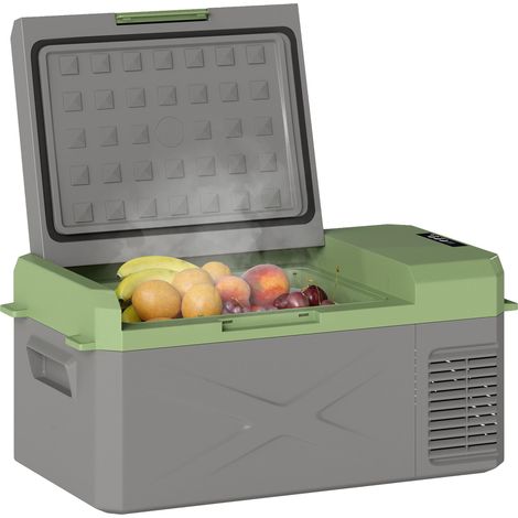 Glacière à compresseur de 16,3 litres, glacière électrique avec connexion, mode ECO, fonction maintien au frais, gris et vert