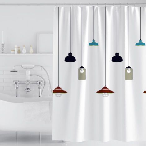 Duschvorhang, Duschvorhang 180x200 cm, maschinenwaschbare Duschvorhänge aus Polyester mit beschwertem Saum und 12 Haken, Badewannenvorhang für Badezimmer, weißes Kronleuchtermotiv (1/5)