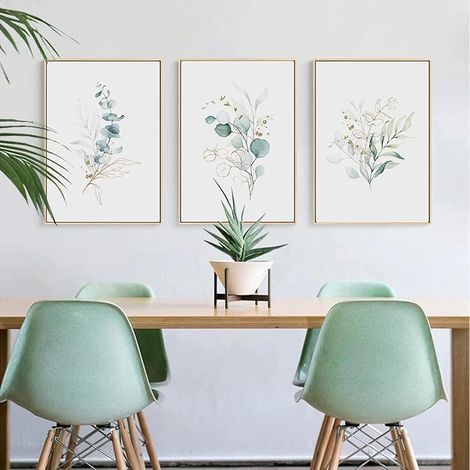 Cuadro decorativo de lienzo con hojas de plantas verdes botánicas, póster e impresiones para la pared del dormitorio o la sala de estar, sin marco (3 x 20 x 30 cm). (1/5)