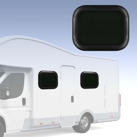 (T01) Fenêtre fixe en alliage d'aluminium à coins arrondis (500 x 300 mm) avec vitrage noir transparent et anneau de fixation. Convient aux camping-cars, fourgons aménagés et caravanes. Épaisseur de p (1/5)