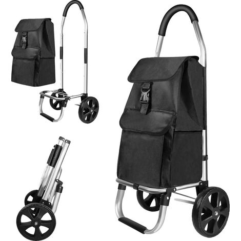 Carrito de la compra plegable, bolsa de almacenamiento desmontable, diseño ergonómico, negro. (1/2)