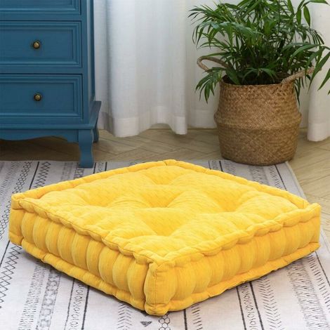 Pouf Square Floor Cushion Chenille Floor Pillow Meditation Pillow Thick Tuft Cushions For Living Room Yoga Bedroom Sofa (Yellow 19x19x4) (1/5)