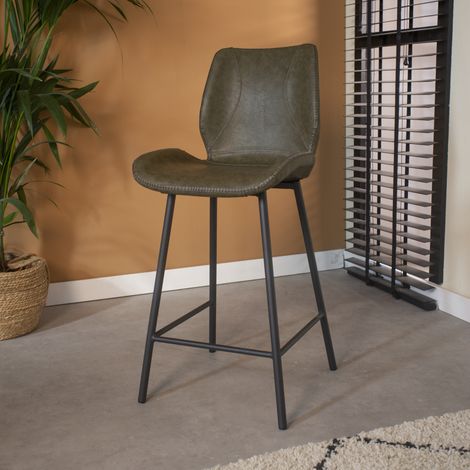Beau Industrial Barhocker Grünes Kunstleder – 62 cm Sitzhöhe – (1/5)