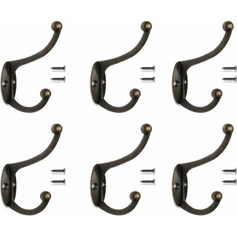 6PCS Patère Porte Manteau Murale Vintage Crochet Métal De Porte Chapeau Crochet Rétro Pour Porte-Manteau Salle De Bain Cuisine Fonte De Fer Laiton Bronze Design