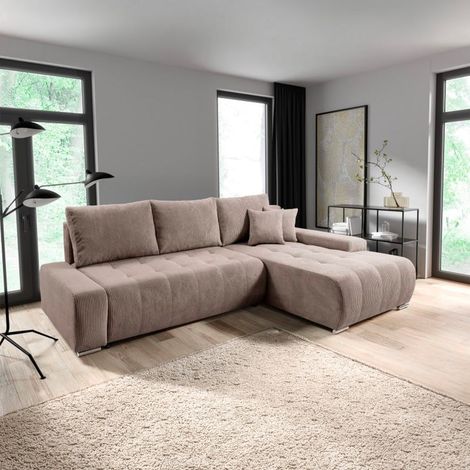 Canapé d'angle convertible droit 4 places coffre Jonas velours côtelé Taupe (1/5)